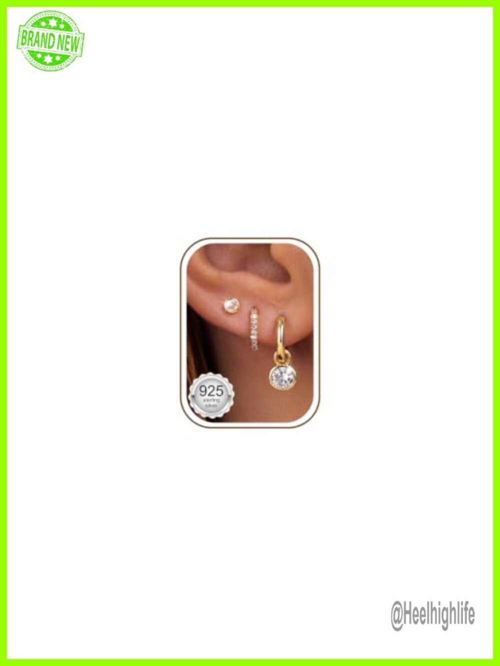 3 Pairs Gold Hoop Earrings Stack for Women 16K Gold Plated CZ Stud Set